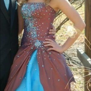 Size 4 Blue and Chocolate Prom Dress